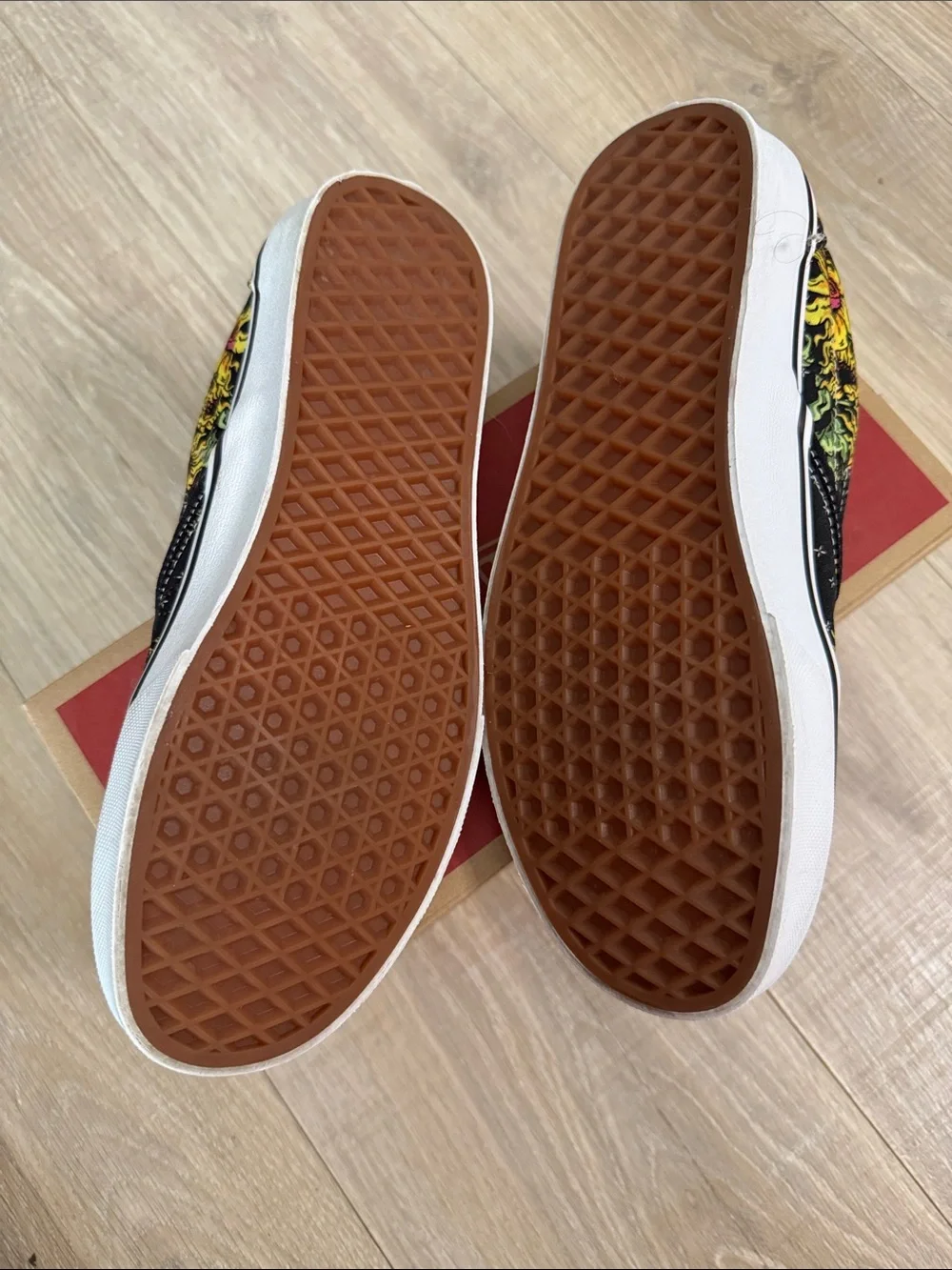 Vans Black Slip-On Loafers with Yellow Floral Skull Graphic